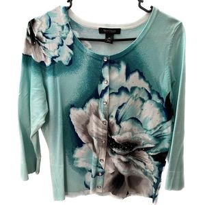 WHBM Cardigan Teal Floral